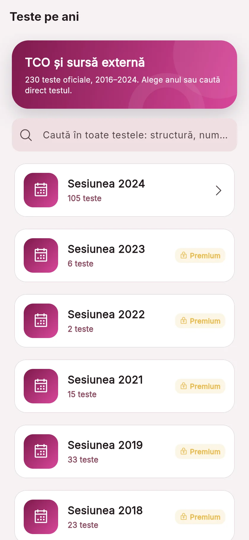 Testele oficiale, cu căutare în toate sesiunile